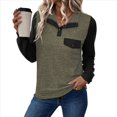 thumbnail image 1 of Blusa Holgada de Retazos con Cuello de Solapa y Botones de Larga con Bloques de Color para Mujer, Estilo Urbano Y2K Verde L, 1 of 6