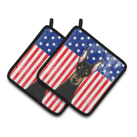 Carolines Treasures BB2175PTHD Flag and Doberman Pair of Pot Holders , 7.5HX7.5W, multicolor