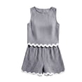thumbnail image 5 of Women's Striped Two-Piece Sleeveless Patchwork Trimmed And Shorts Casual Summer Set, 5 of 6