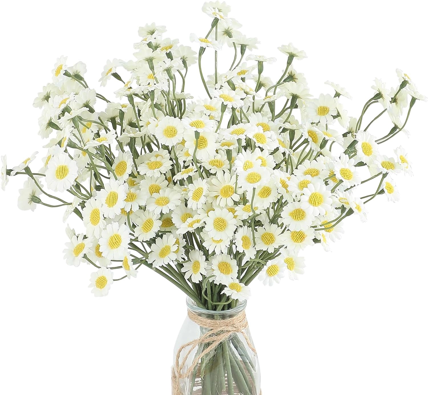 Trianu 6 Bundles Mini Artificial Daisy Flowers 36Pcs 10inch Fake Brazilian Daisy Bouquets Pastoral Style for Home Table Garden Window Wedding Indoor Outside Decoration (White)