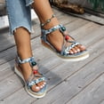 thumbnail image 3 of Bohemian Espadrilles for Women Braided Strappy Platform Wedge Sandals Open Toe T-Strap Beaded Slingback Heels Blue Size 7.5, 3 of 7