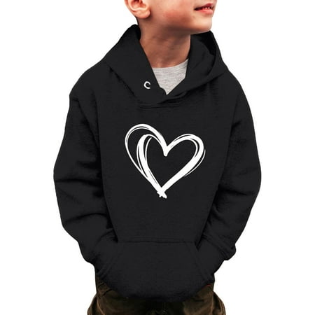 MHFRRA Girls Long Sleeve Tops Winter/Spring Children s (Both Boys and Girls) Large Sized Drawstring Hooded Long Sleeved Casual Loose Fit Painting Pen Heart Themed Classic Style Hoodie 11-12 Years