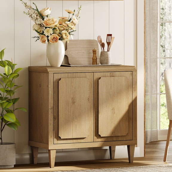 Modern Buffet Cabinet with Storage, Oak Kitchen Sideboard with Embossed Doors, Oak