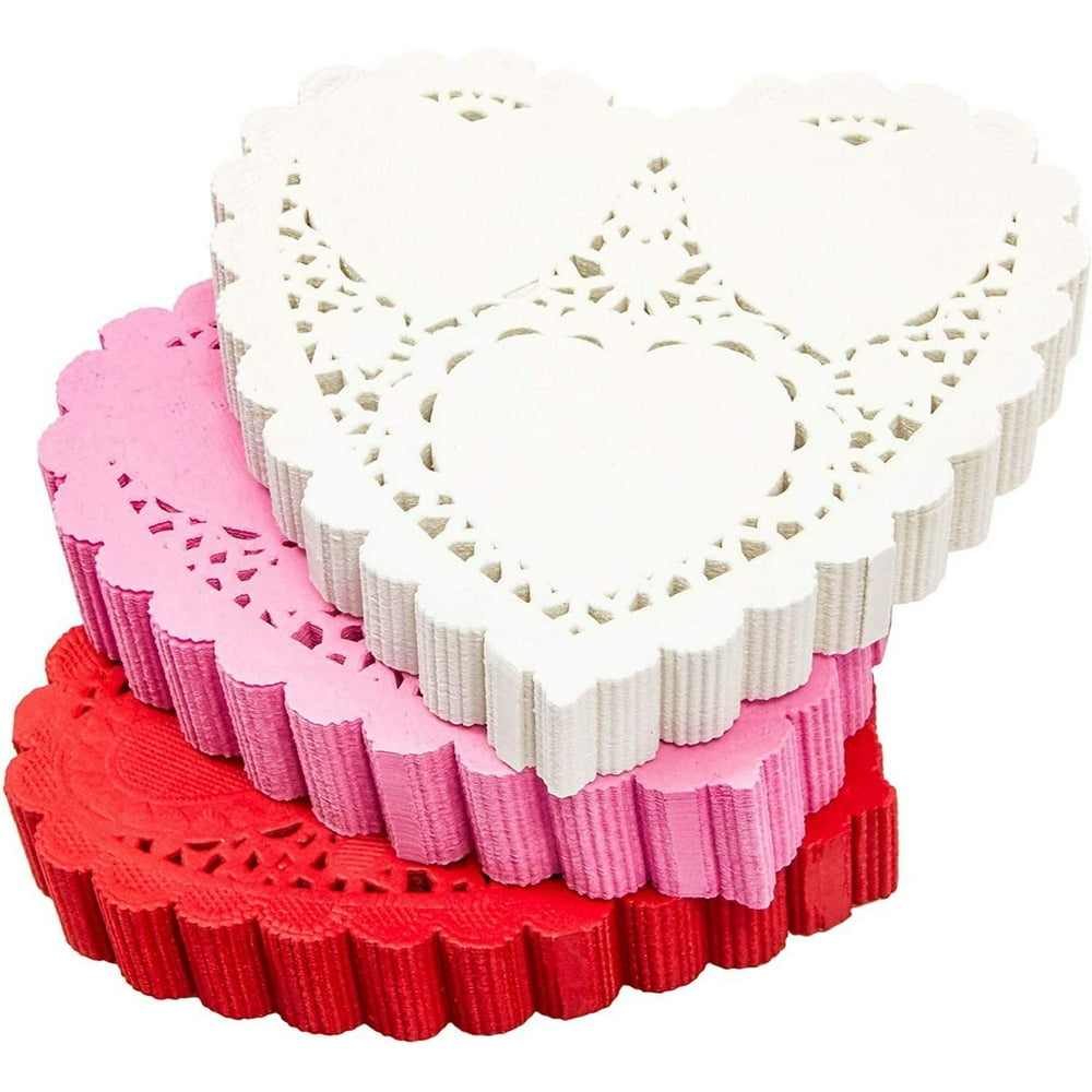 600 Piece Mini Heart Shape 4" Paper Doilies Lace Placemats, Assorted
