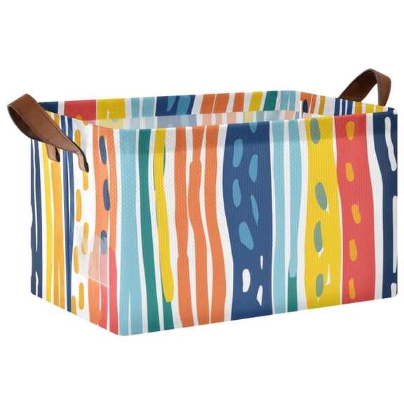 Ryvnso Rainbow Geometric Stripes Hand Drawn Storage Bins Large Basket Foldable Cube Toys Organizer with Handles 1 PC