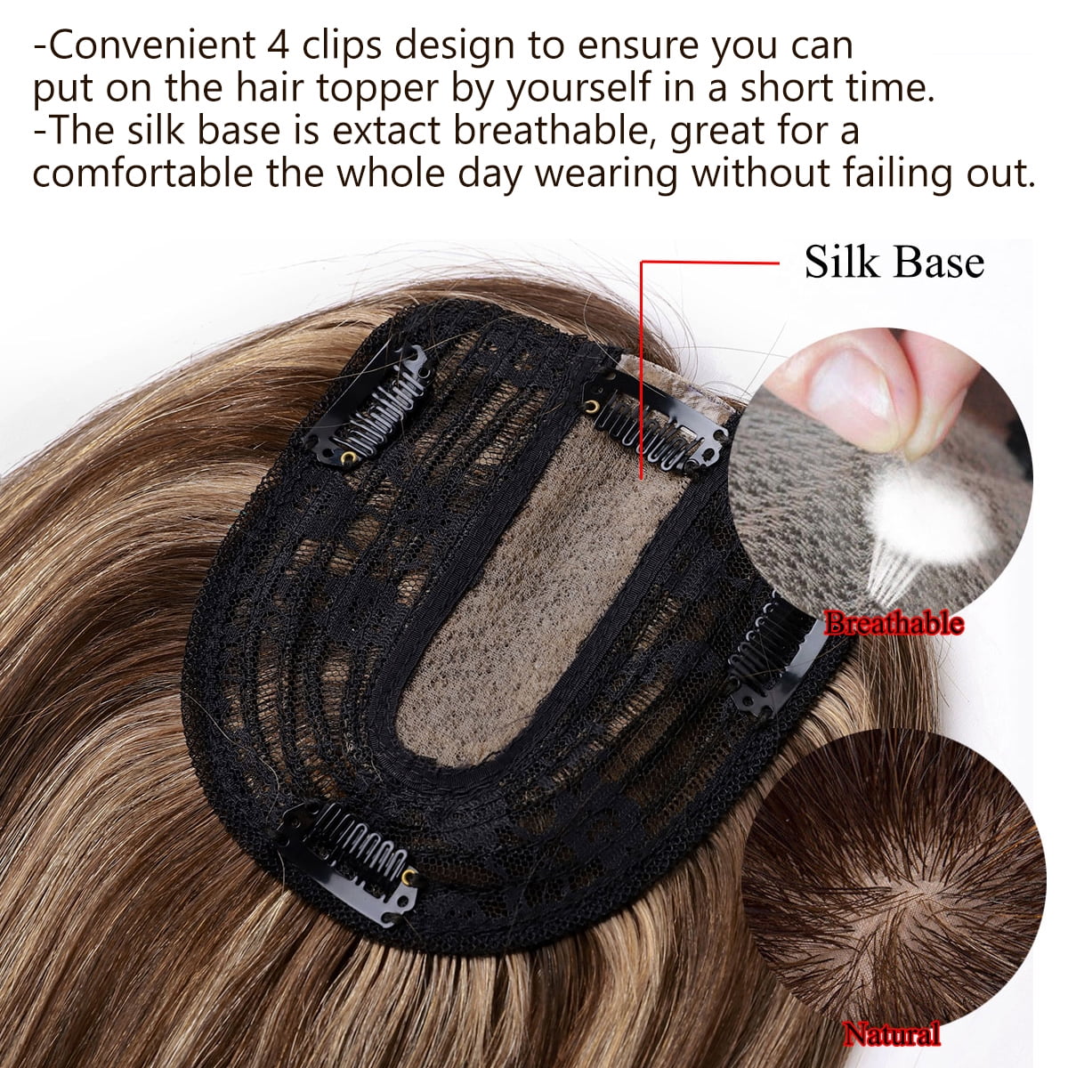 SEGO Clip in Hair Extensions Human Hair Toppers 100% Real Human Hair Topper for Thinning/Loss Hair Natural Black Hair Pieces