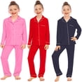 thumbnail image 4 of Pijamas para niños, conjunto de pantalones de manga larga para niños y niñas, ropa holgada de solapa modal cómoda para el hogar, 4 of 6