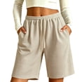 thumbnail image 2 of Xdegoge Women's Waffle Knit Shorts Casual High Waisted Bermuda Shorts with Pockets Elastic Waist Drawstring Long Sweatshorts for Summer Lounge Workout Activewear, 2 of 6