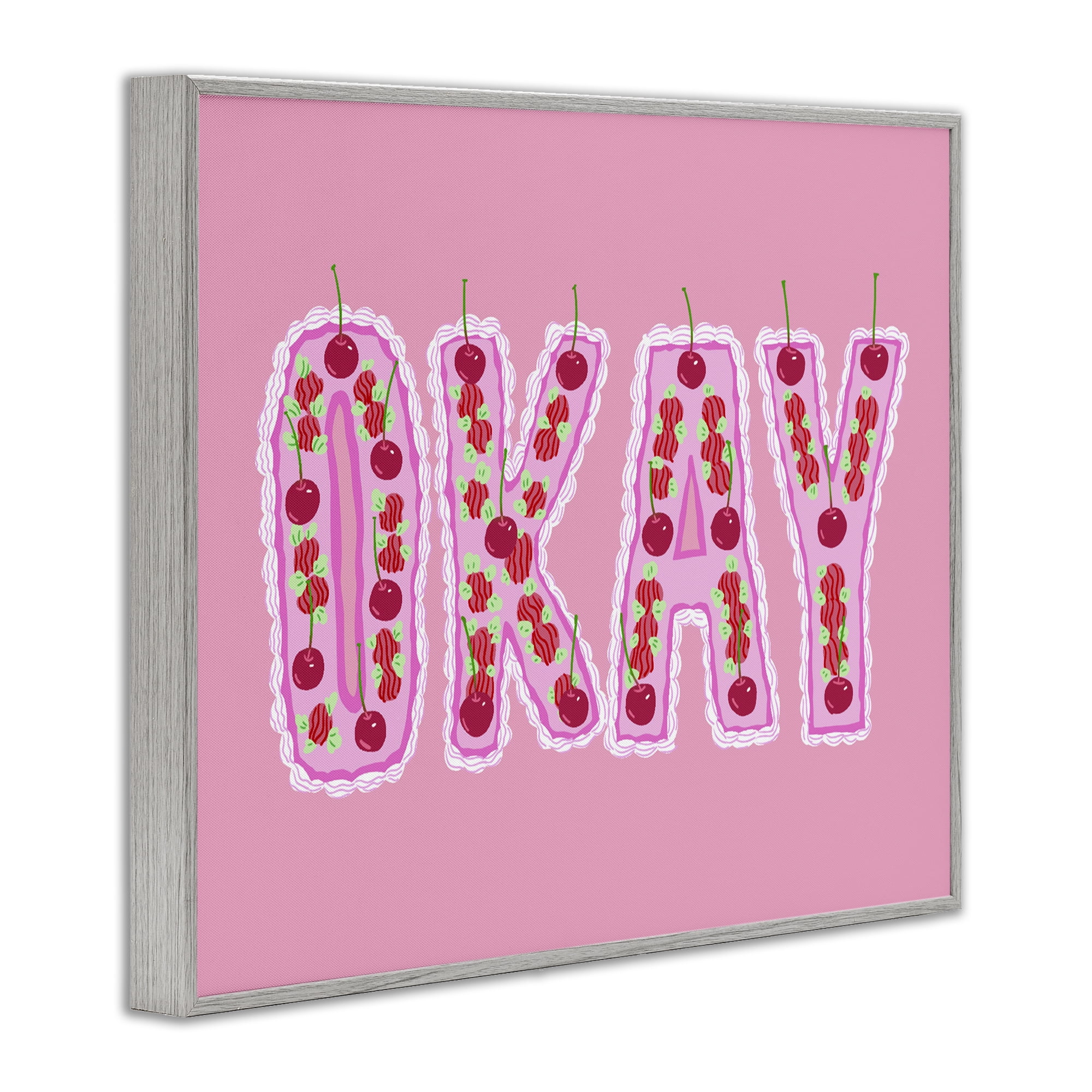 Stupell Industries Okay Pastel Cherry Cake Gray Framed Giclee Art, design by Ziwei Li