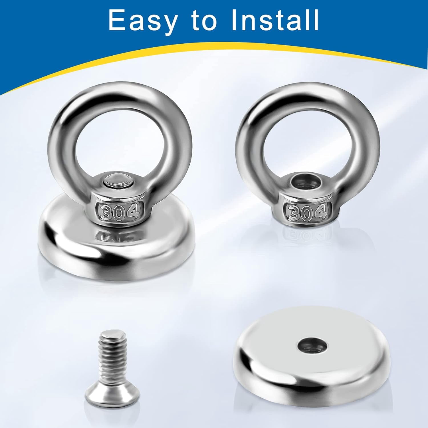 60 Lbs Pulling Force Heavy Duty Neodymium Magnetic Hooks Rare Earth Magnets with Countersunk Hole Eyebolt for Home Workplace Garage Kitchen and Office, 10 Pack