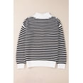 thumbnail image 5 of Stylish Black and White Striped Sweater with Zip Up Closure and Drop Shoulder Design | [ZhiHiMeRi] | (US 8-10)M, 5 of 11