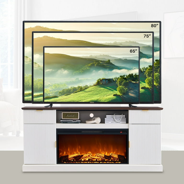 SinCiDo Fluted Fireplace TV Stand for 80 inch, Entertainment