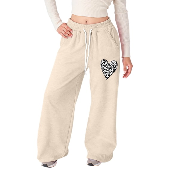 Kiijoy Toddler Girls Wide Leg Sweatpants Valentine's Day Heart Print Active Pants, Sizes 4-5