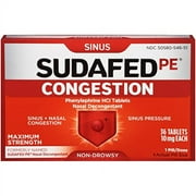 3 Pack Sudafed PE Sinus Congestion Non-Drowsy Max Strength 36 Tablets Each