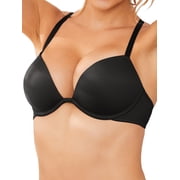 Deyllo Women's Plunge Super Padded Push Up Underwire T Shirt Bra, Black 38DD