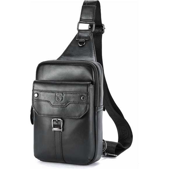 BULLCAPTAIN Mochila Cruzada de Cuero para Hombre Pequeña para Senderismo y Viajes
