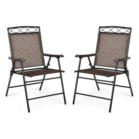 Set of 2 Folding Patio Chairs, Metal Textilene Patio Dining Chairs with Armrests & Metal Frame, 2 Pack Portable Sling Chairs Deck Lawn Chair for Indoor & Outdoor Garden Backyard Porch
