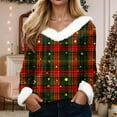 thumbnail image 2 of zaveiop Women's Faux Fur Trim V Neck Christmas Sweatshirts Dressy Casual Pullover Patchwork Graphic Tops Long Sleeve Xmas Blouse (Z-Brick Red, 5XL), 2 of 8