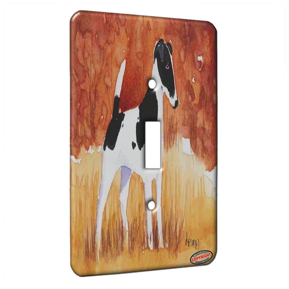 KuzmarK™ Single Gang Toggle Switch Wall Plate - Black Smooth Fox Terrier in Autumn Dog Art by Denise Every
