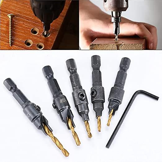 Titanium Coated Countertop Bits,Hand Power Drill Bit Accessory Set Screw Hole Size Countersink Hex Shank Drill Bits with 1/4 Sets Countersink Drill Bi