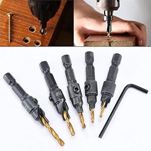 Titanium Coated Countertop Bits,Hand Power Drill Bit Accessory Set Screw Hole Size Countersink Hex Shank Drill Bits with 1/4 Sets Countersink Drill Bi