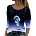thumbnail image 1 of ICHUANYI Clearance Women Fashion Loose Printed Long Sleeve Top(Blue, L) ICHUANYI WER2023081003421, 1 of 4