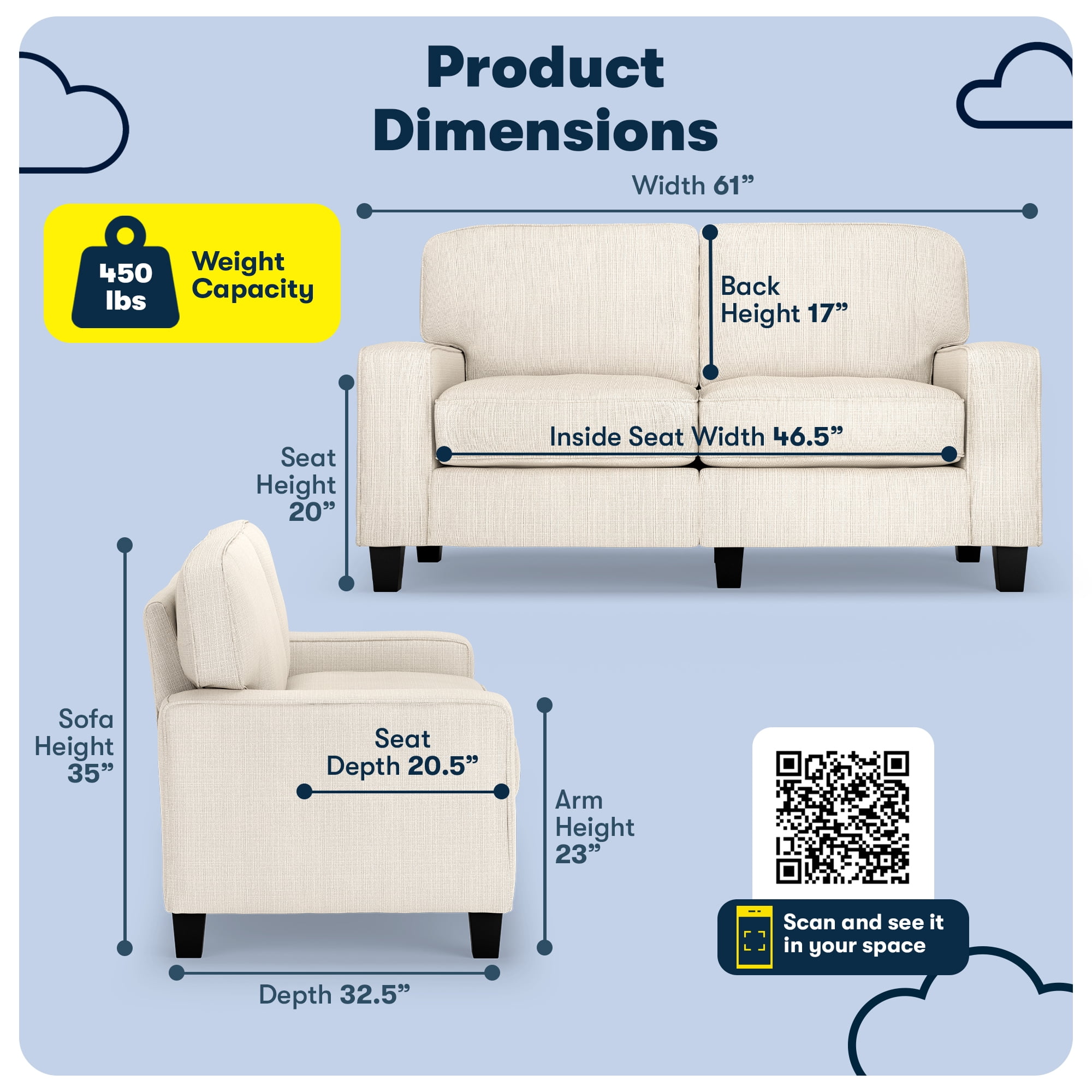 Serta Palisades 61" Track Arm Sofa Loveseat with Removable Covers Buckwheat