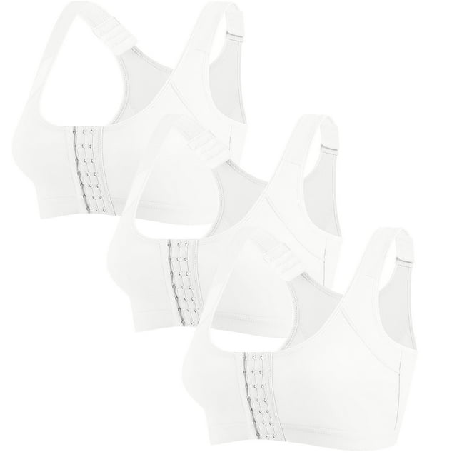 LOVZFMLL Bras for Women 3PC Front Closure Bras For Women High Sports Everyday White 38