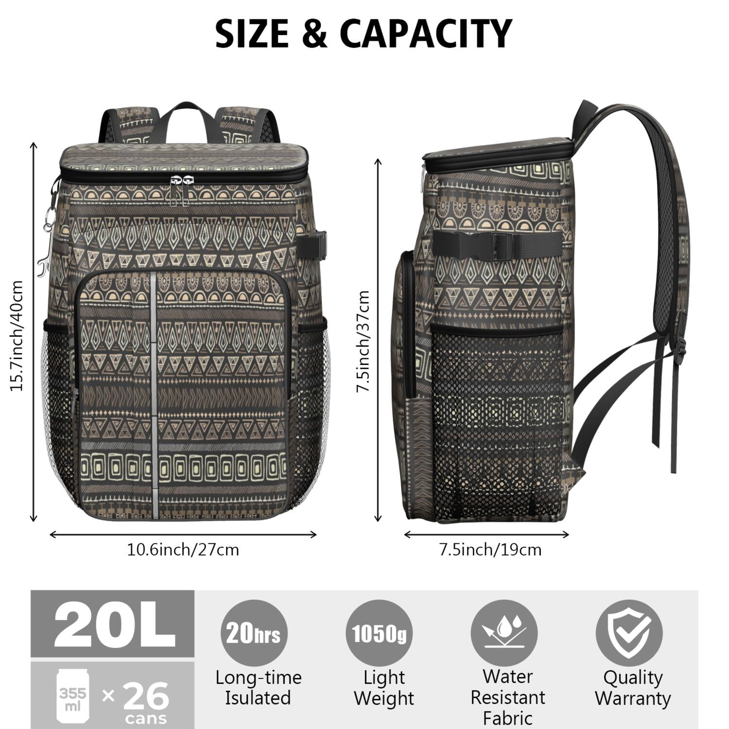 Travel Cooler Bag - Boho Bohemia Pioneer Flower Geometric Line Art Camping Beer Cooler Backpack with Bottle Opener- Waterproof Insulated Picnic Backpacks - Cooler Bag for Beach