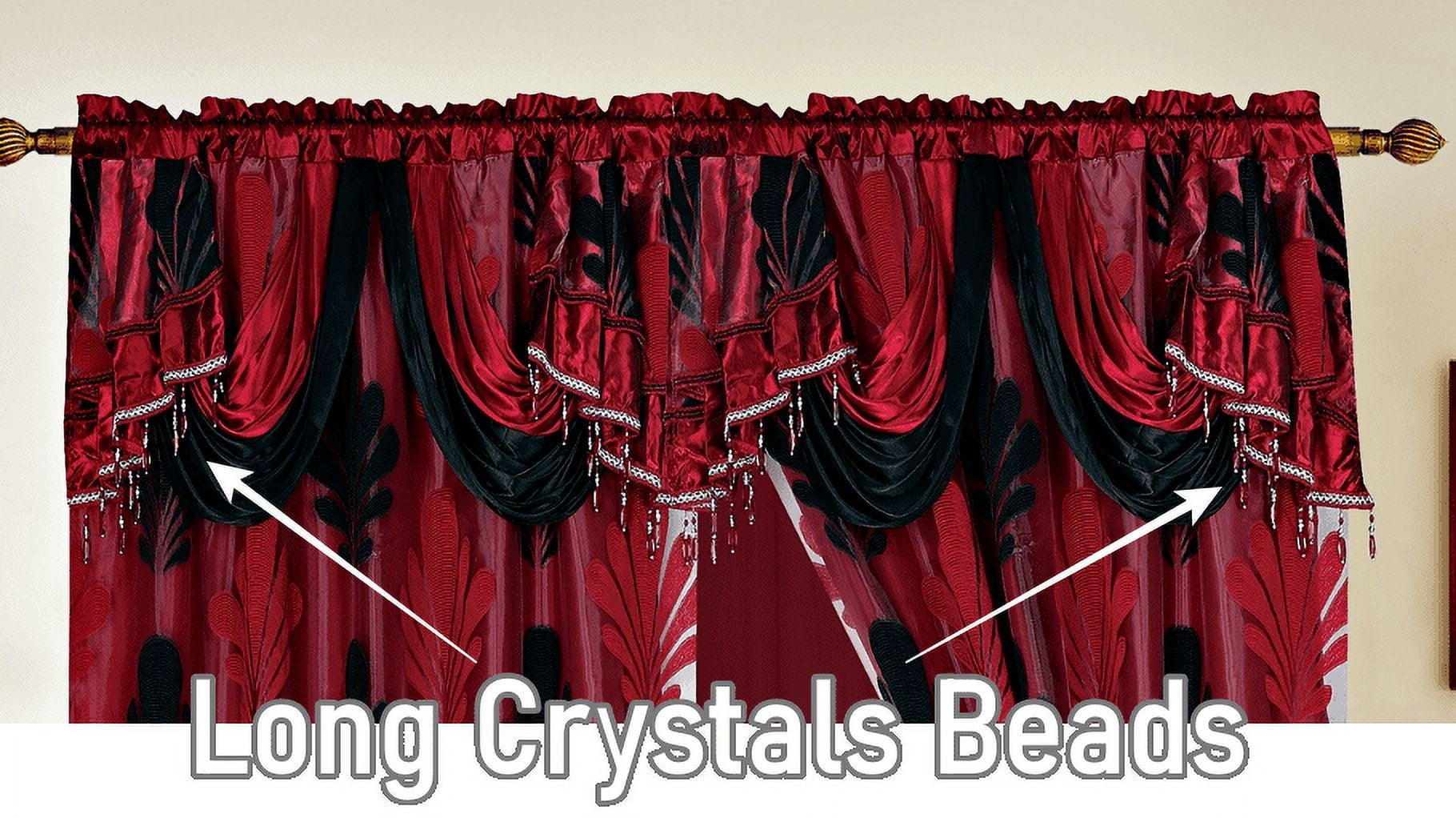 2 Pieces Sophia Two Tone Burgundy Black Embroidered Flower Curtains, 54" wide x 84" long each panel
