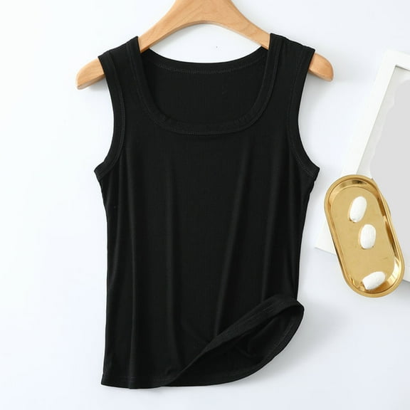 Tank Tops for Women Plus Size Sleeveless Solid Color Square Neck Tank Home Top Thin Bottoming Shirt Black M