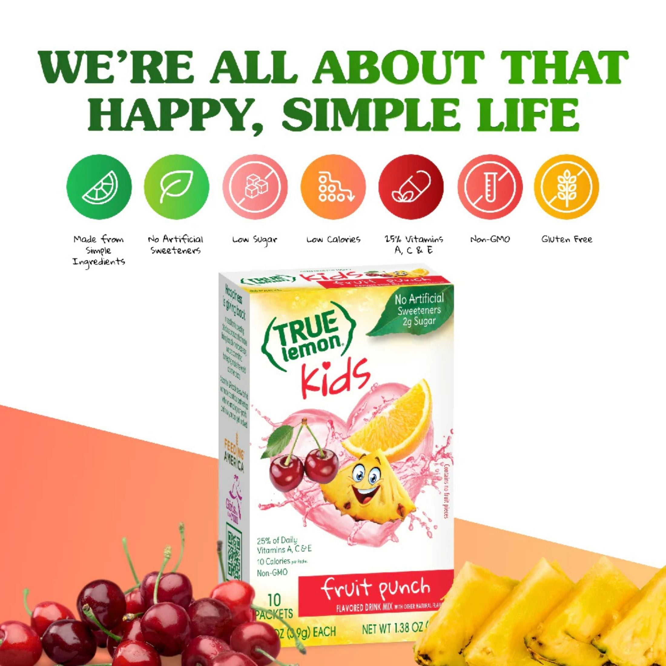 (12 pack) True Lemon Kids Fruit Punch Powdered Drink Mix, Low Sugar, No Artificial Sweeteners, 10 Count Box