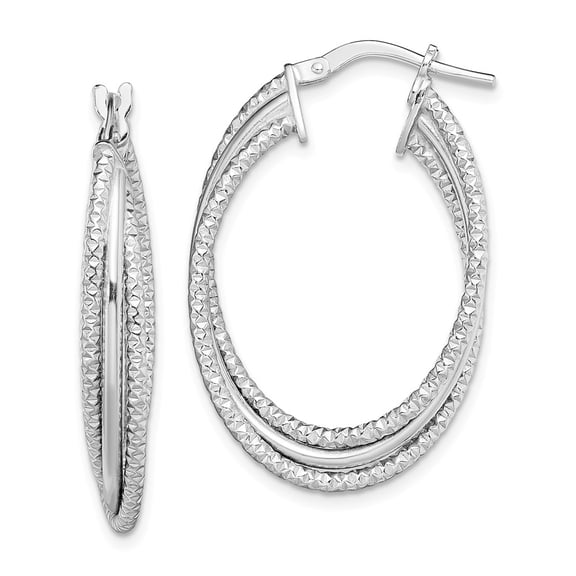 White Sterling Silver Earring Hoop Women'S Textured 32.4 mm 20.9