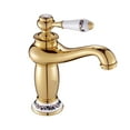 thumbnail image 2 of Grifo de lavabo de baño con manija de cerámica, cartucho de cerámica de lujo de estilo victoriano, alto. oro, 2 of 9