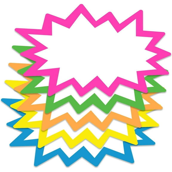 Starburst Signs with Stickers 100pcs | Sale Price Tags for Garage Sale, Estate Sale, Yard Sale, Retail Supplies. 50pcs Price Sign Cards & 50pcs Strong Sticker Dots. 3x5 inch (Neon)