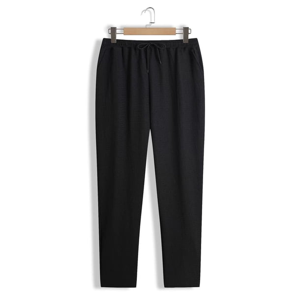 Pantalones largos para hombre, color liso, informales, a la moda, con cintura elástica, holgados, de pierna ancha, rectos, de poliéster