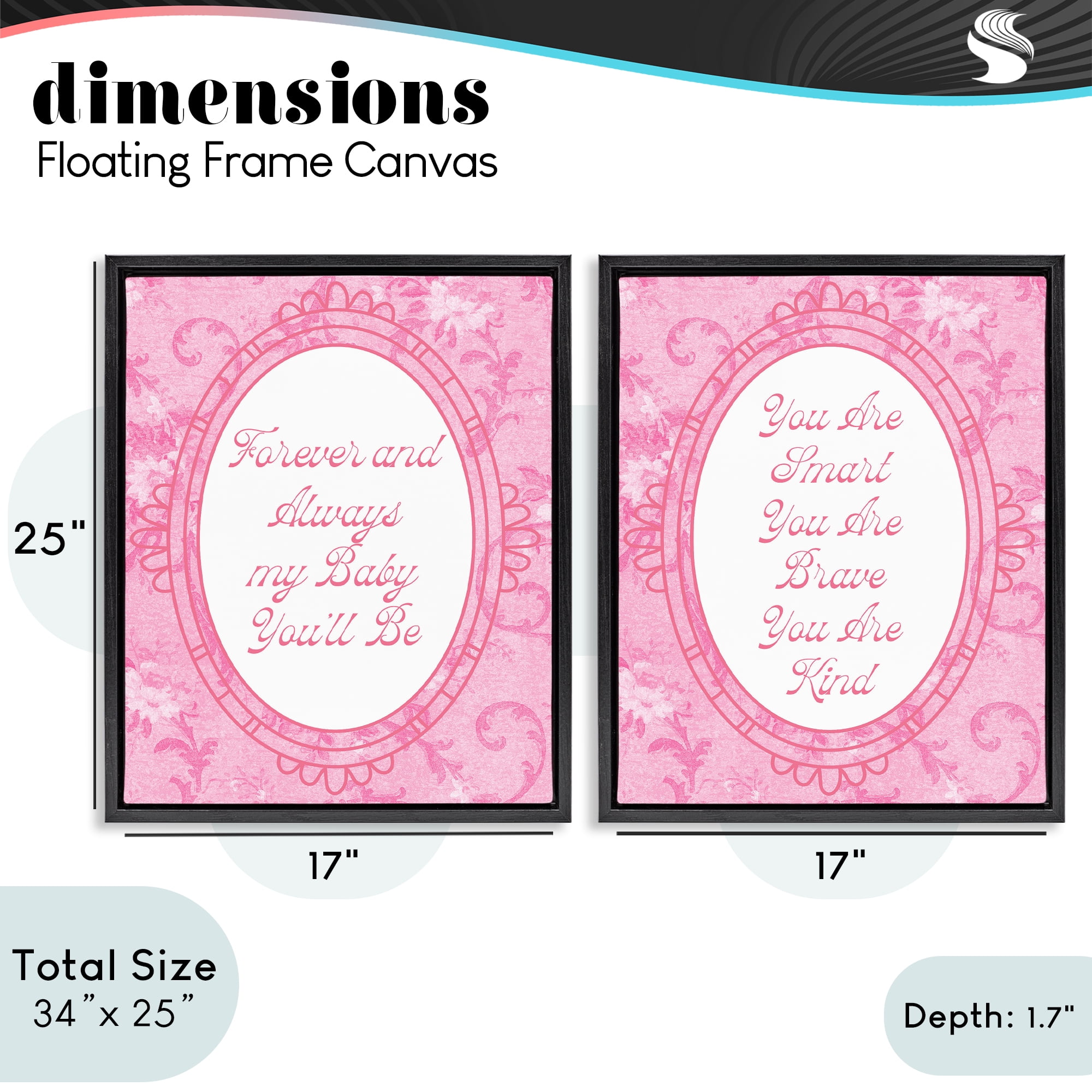 Stupell Industries Loving Pink Ornate Phrases 2 Piece Black Framed Floater Canvas Set, design by Lil' Rue