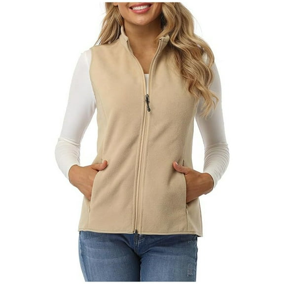 Womens Polar Soft Vest Classic Fit Sleeveless Jacket Cardigan With Zipper Pockets Full Zip