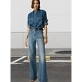thumbnail image 4 of Women Wide Leg Jeans High Waisted Stretchy Straight Leg Jeans Loose Trendy Denim Pants with Pocket Dark Blue Regular L, 4 of 6