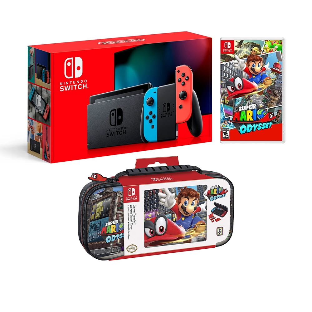 Nintendo Switch Odyssey Bundle: Red Blue Joy-Con Improved Battery Life 32GB Console,Super Mario Odyssey Game Disc and Odyssey Deluxe Travel Case - Walmart.com