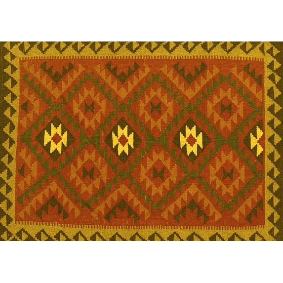 Ahgly Company Machine Washable Indoor Rectangle Oriental Yellow Traditional Area Rugs, 2' x 4'