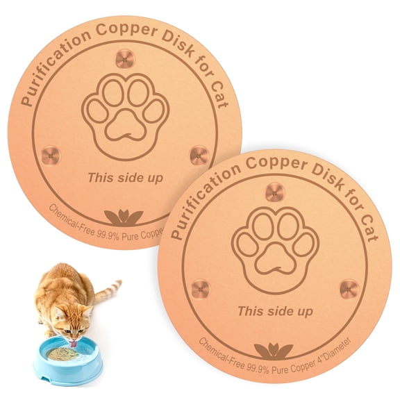 2Pcs Round Copper Cleaning Disc for Dog Cat Water Bowl 10 cm Pet Water Bowl Purification Disc with Triple Point Support for Bird Bath Indoor Outdoor