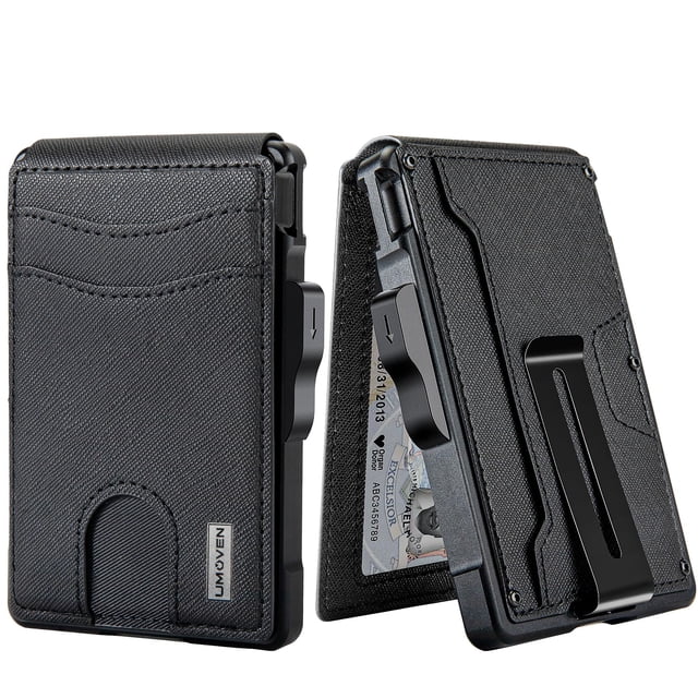 Wallet Umoven, minimalista, de piel con bloqueo RFID para hombre