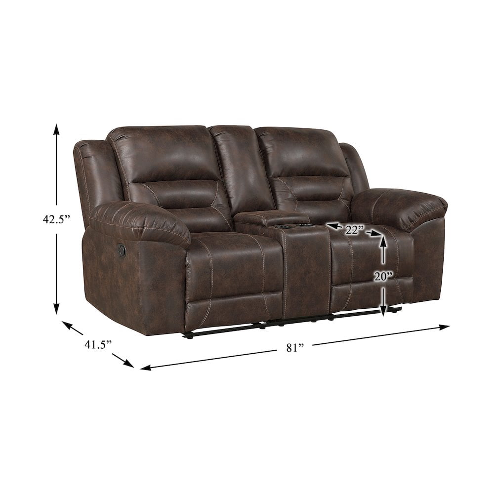 Lexicon Hazen Microfiber Dbl Rclng Love Seat with Center Console in Dark brown