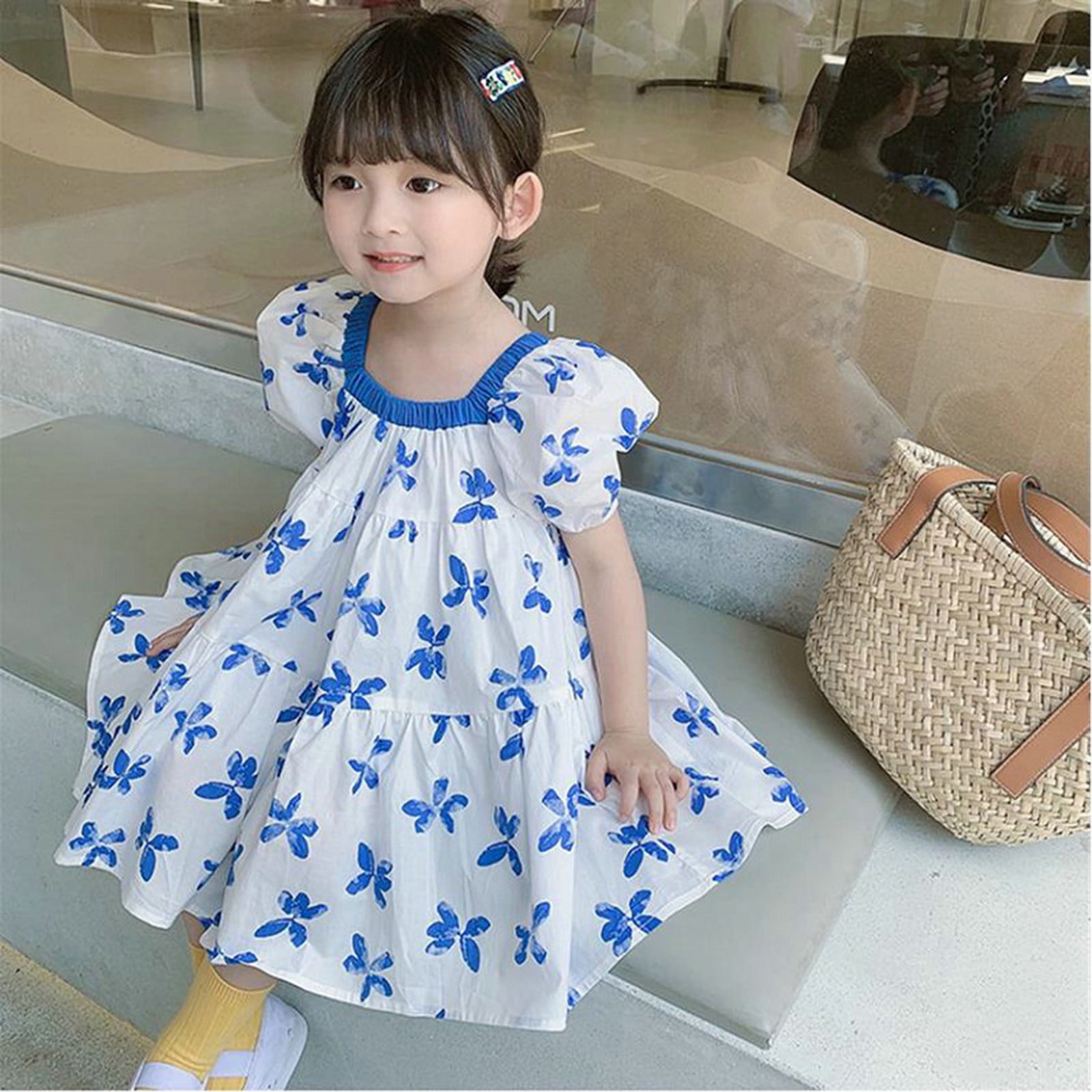 Big Kid Girl Dress Dress Size 6 Toddler Kids Baby Girls Clothes Summer Puff Sleeve Butterfly Pattern Princess Dress Casual Beach Girls Clothes Blue 5 6 Years Walmart