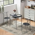 thumbnail image 2 of 3-Piece Wooden Round Table & Chair Set for Kitchen, Dining Room, Compact Space w/Steel Frame, Built-in Wine Rack - Black, 2 of 11