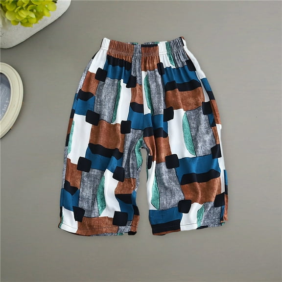 gljltg Big Boy's Casual Shorts Summer Cotton Classic Fit Elastic Waist Shorts with Zipper Pockets