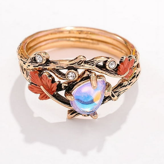 Cross-Border New Vintage Gold Branch Maple Leaf Ring Premium  Gift Ring Female Niche Design