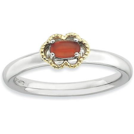 Stackable Expressions Red Agate Sterling Silver and 14kt Gold Polished Ring