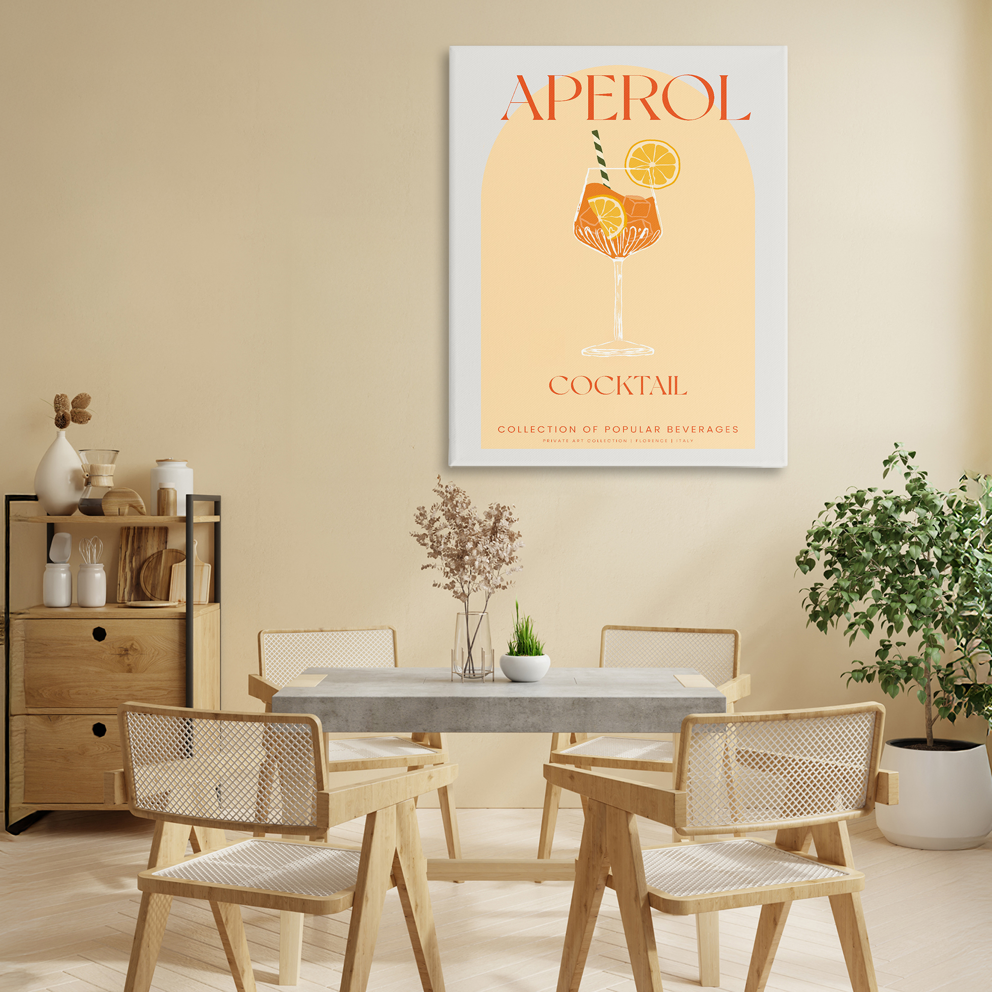 Stylish Retro Aperol Cocktail Canvas Wall Art, design by Lil' Rue